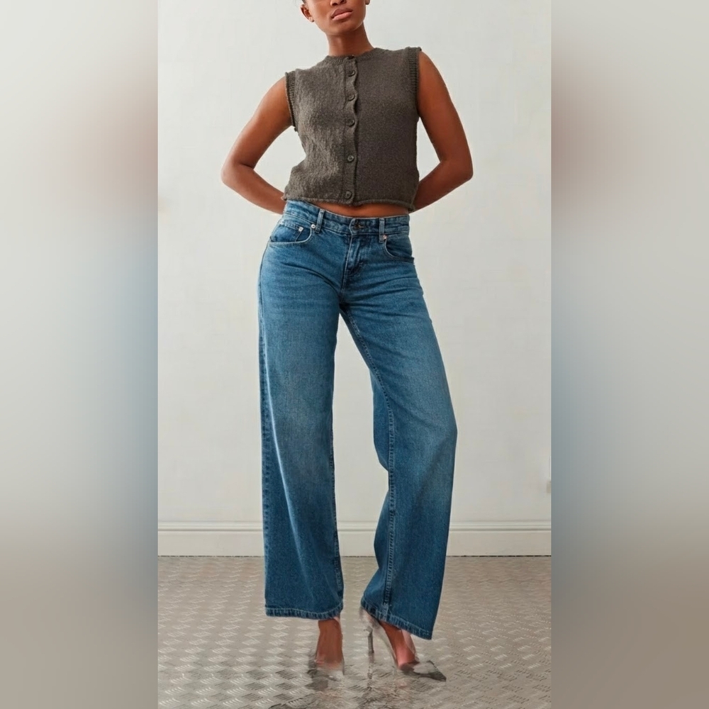 Motel Denim Women's Bright Blue Low Rise Parallel Wide Leg Jeans(NWT!)